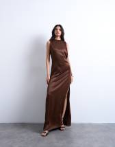 Topshop low armhole maxi occasion dress in chocolate