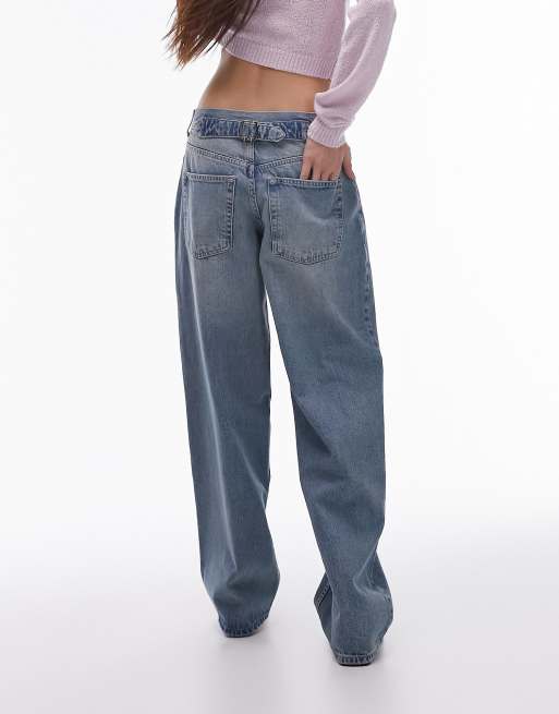 Topshop low rise cinch back jeans in vintage bleach Blue