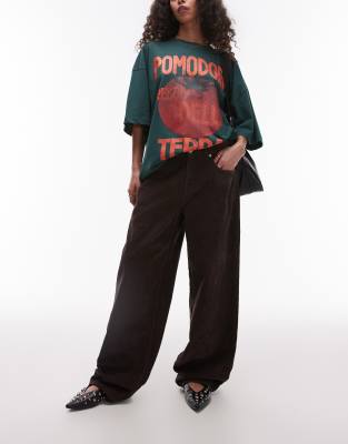 Topshop Low Rise Cord Cinch Jeans In Brown
