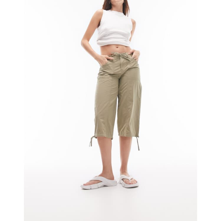 Topshop low rise cropped capri cargo pants in sage | ASOS