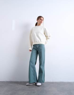 Topshop Low Rise Flared Pants In Blue