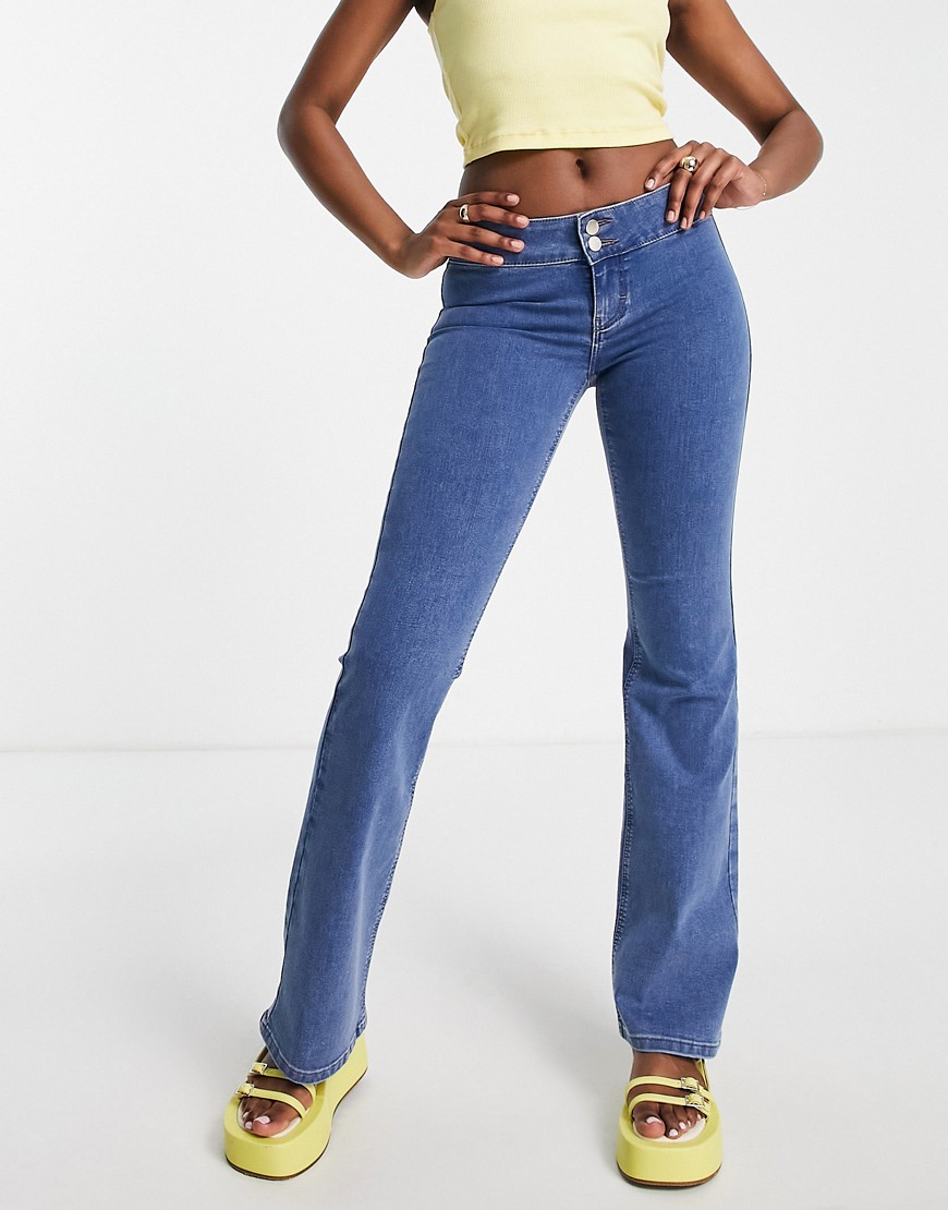 Topshop low rise Joni flare jeans in mid blue