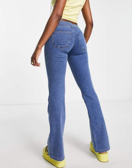 Topshop Joni flare jeans in mid blue