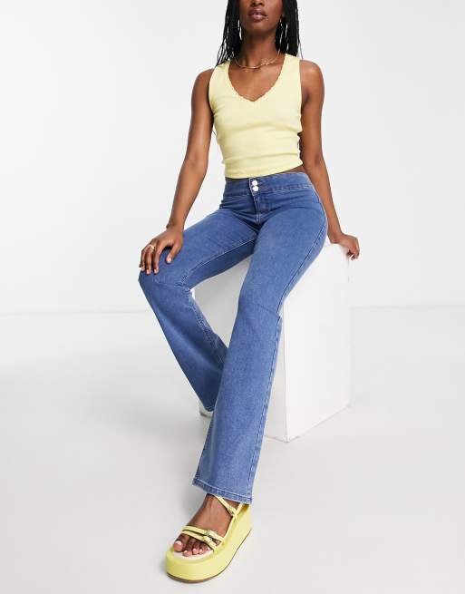 Topshop Joni flare jeans in mid blue