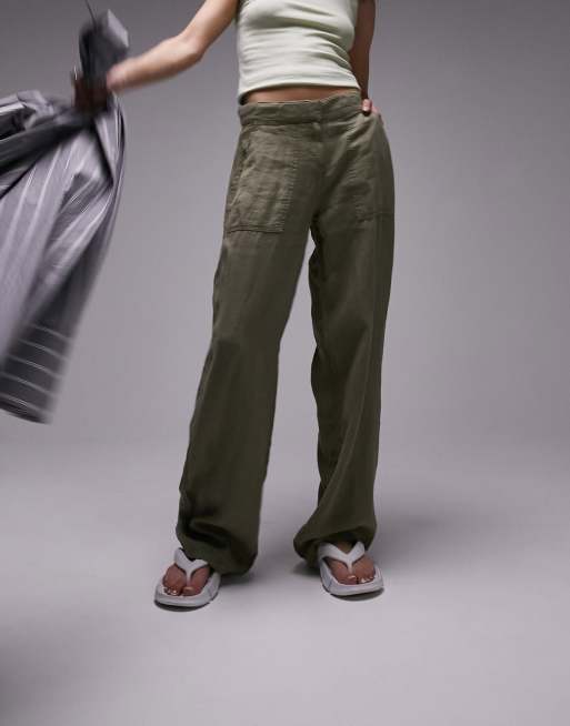 Dark Green Low Rise Cargo Trousers