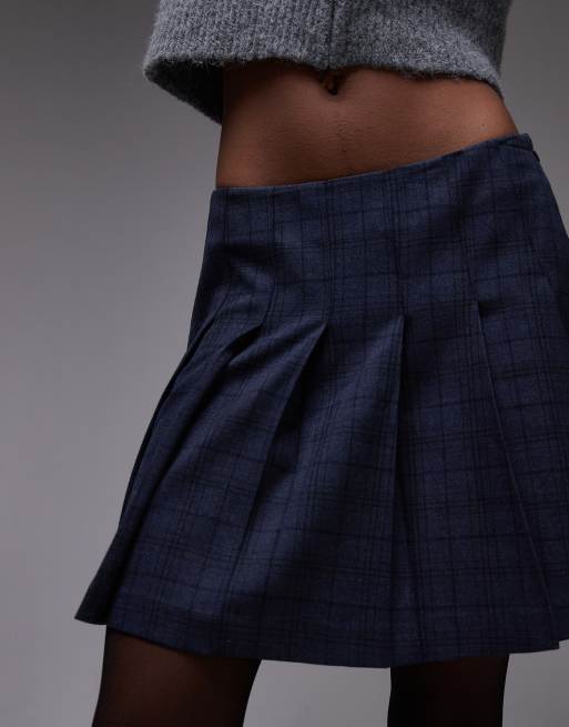 Topshop low rise pleat mini skirt in check print ASOS