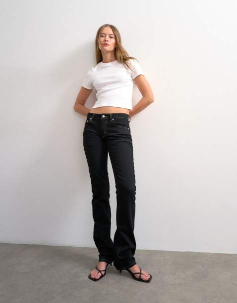 Topshop low rise slim leg jeans in black - view 1