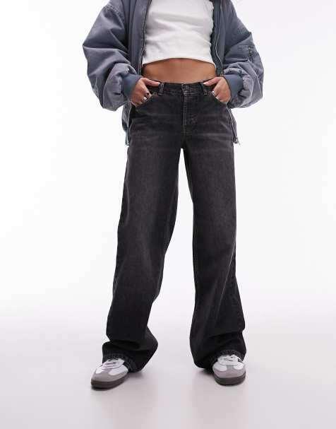 Topshop low rise straight leg jean in black - view 1