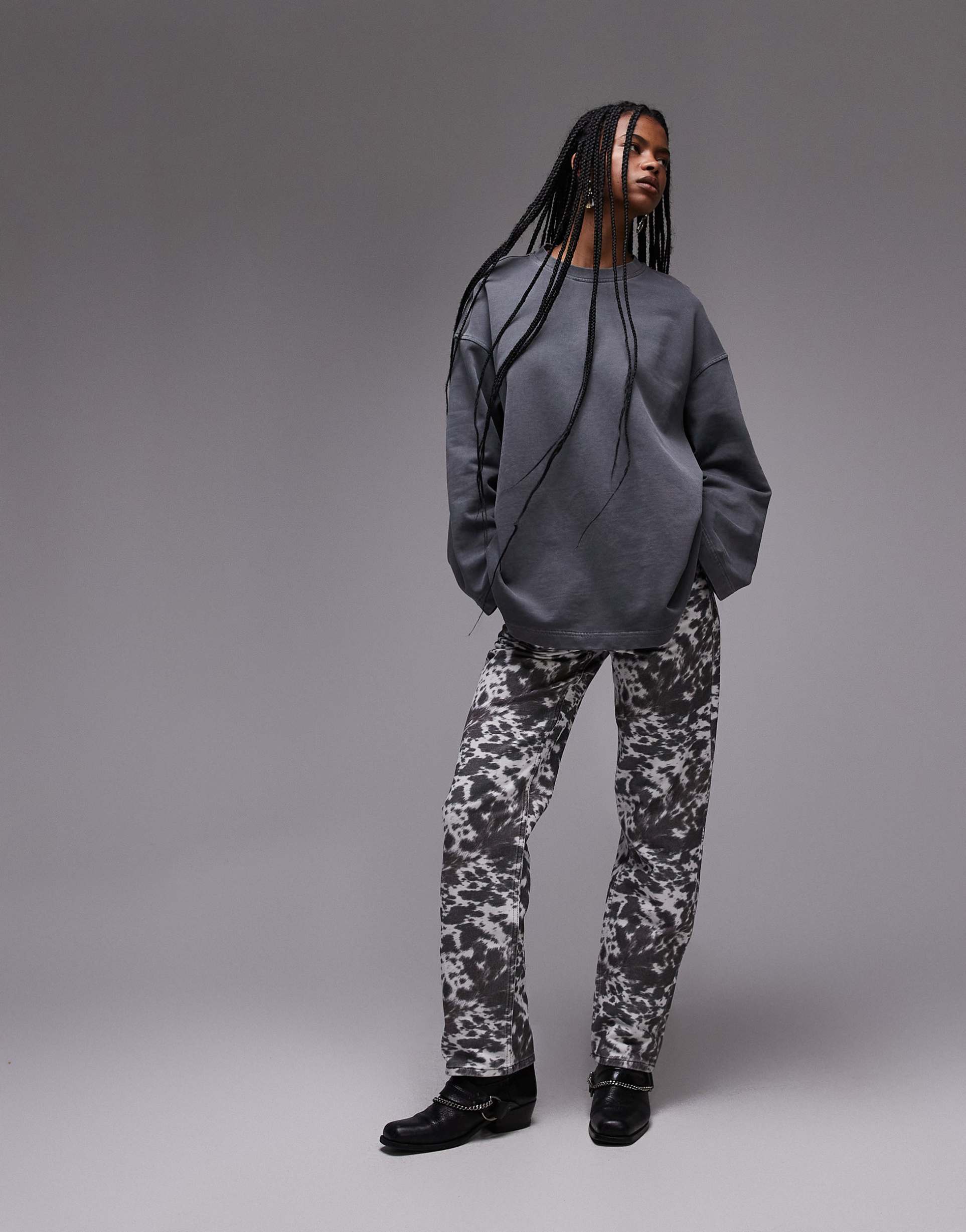 topshop low rise straight leg pants in pony print