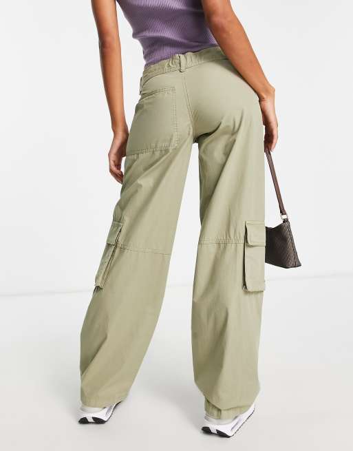 Topshop low rise tie waist utility cargo pants in sage