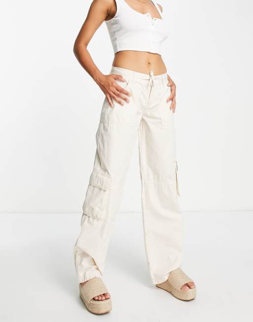 Topshop low rise tie waist utility cargo trouser in ecru