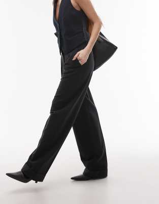 Topshop Low Rise Twill Straight Leg Pants In Black