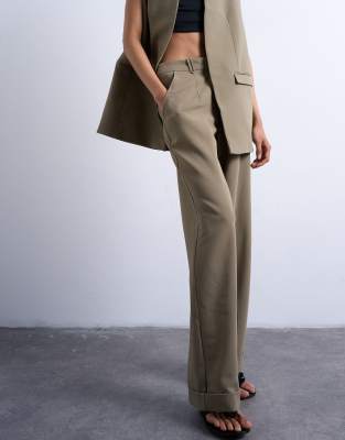 Topshop Low Rise Twill Straight Leg Pants In Brown