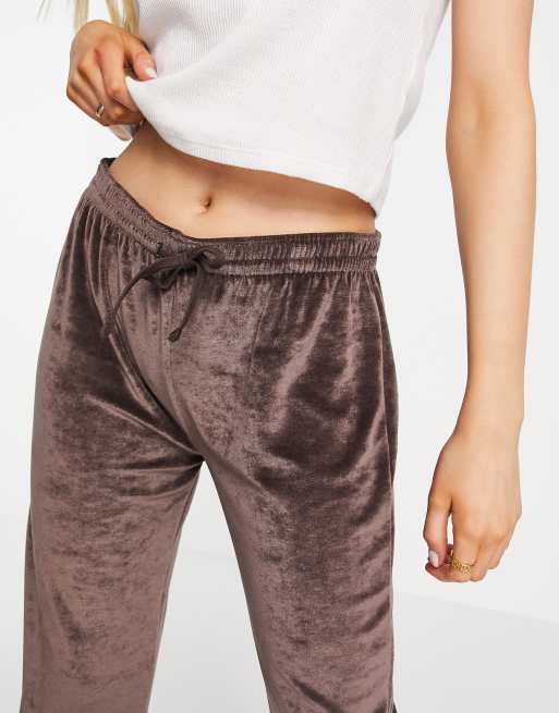 Topshop low rise velour sweatpants in chocolate