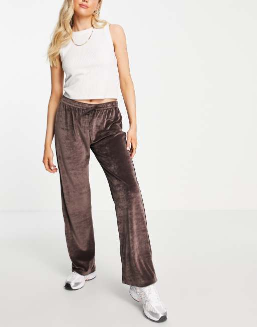 Topshop low rise velour sweatpants in chocolate