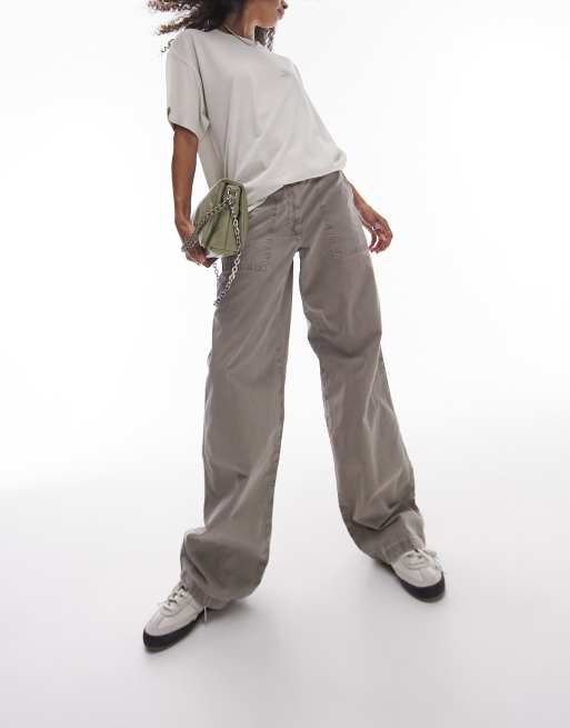 Topshop low rise washed straight leg pants in taupe 