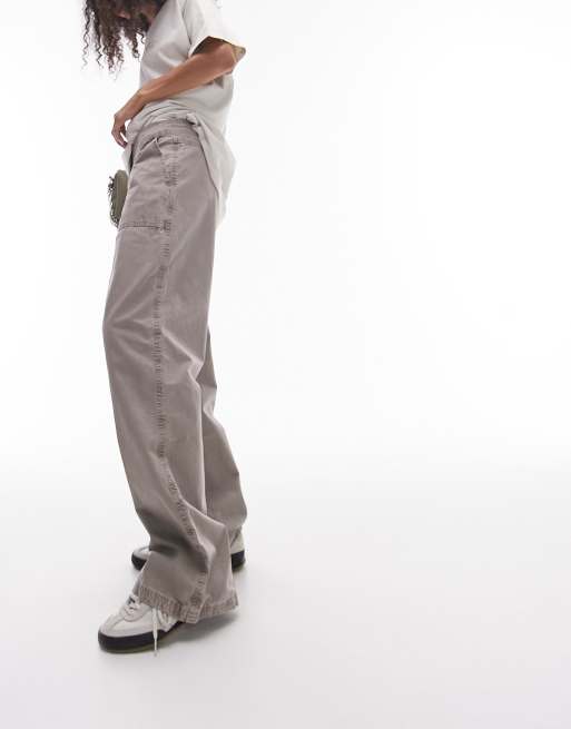 Topshop low rise washed straight leg pants in taupe