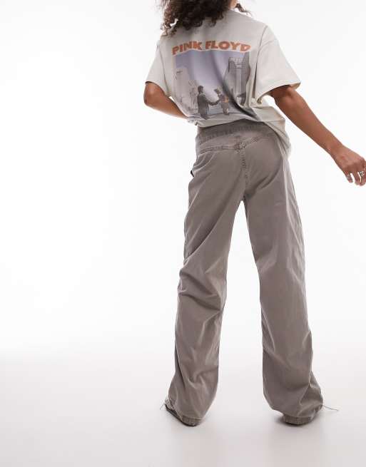 Topshop low rise washed straight leg pants in taupe