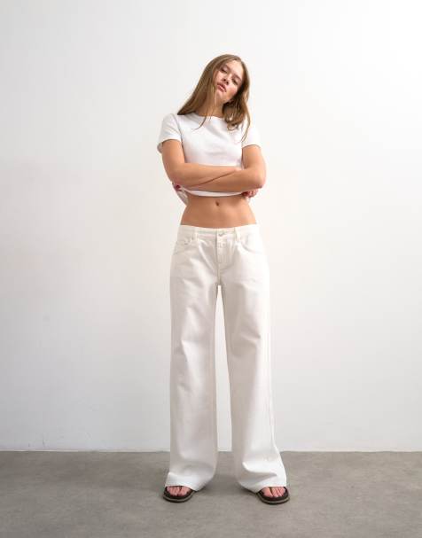 Topshop low rise wide leg jean in bone - view 1