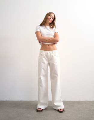Topshop Low Rise Wide Leg Jeans In White