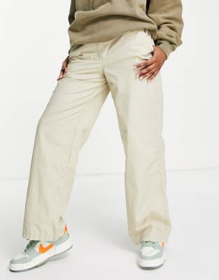 Topshop Low Rise Wide Leg Nylon Cargo Pant In Sage Green