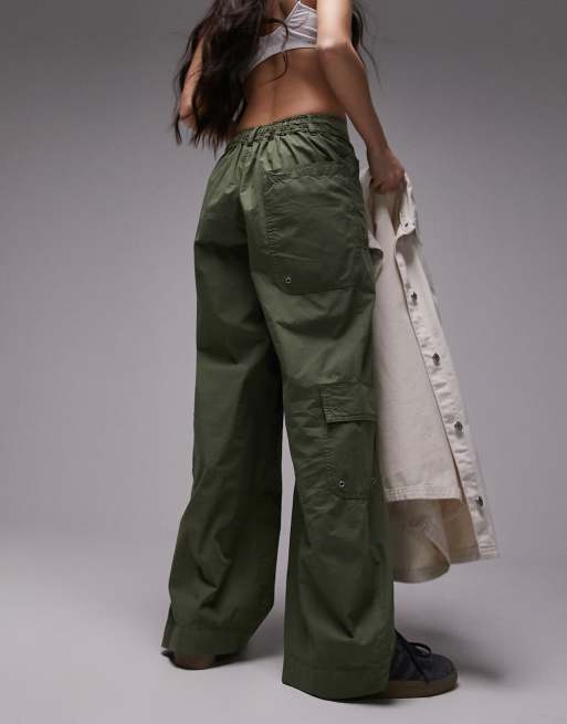 Topshop low rise Y2K cargo pants with eyelet details in khaki | ASOS