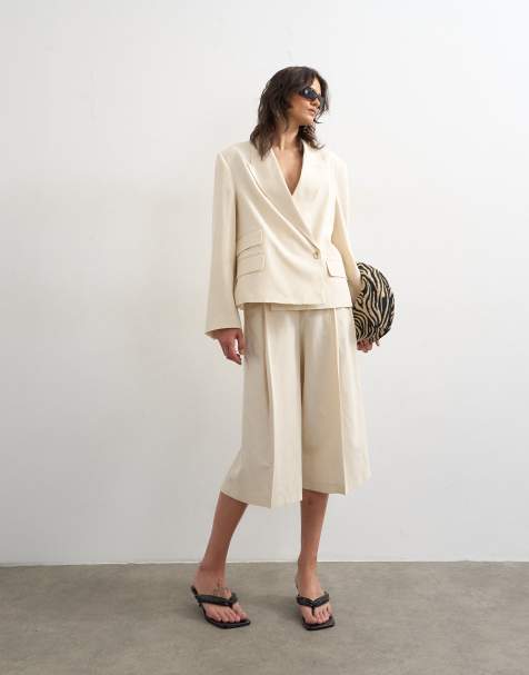 Topshop low slung culottes in ecru - view 1