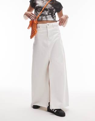 Topshop low slung denim maxi skirt in white