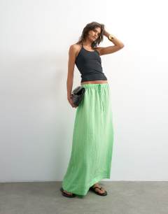 Low slung full circle maxi skirt in green stripe