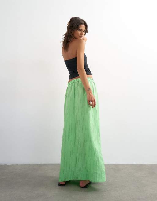 Topshop low slung full circle maxi skirt in green stripe, 2 of 5