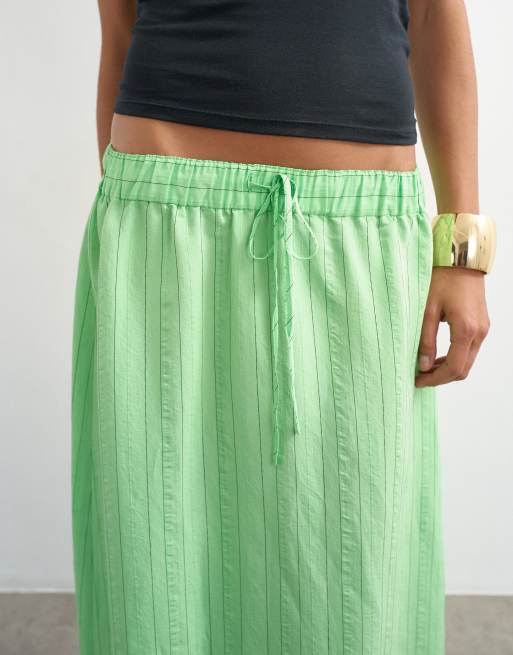 Topshop low slung full circle maxi skirt in green stripe, 3 of 5