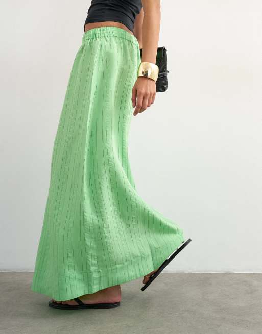 Topshop low slung full circle maxi skirt in green stripe, 5 of 5