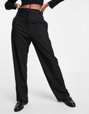 Topshop low slung pinstripe pant in black