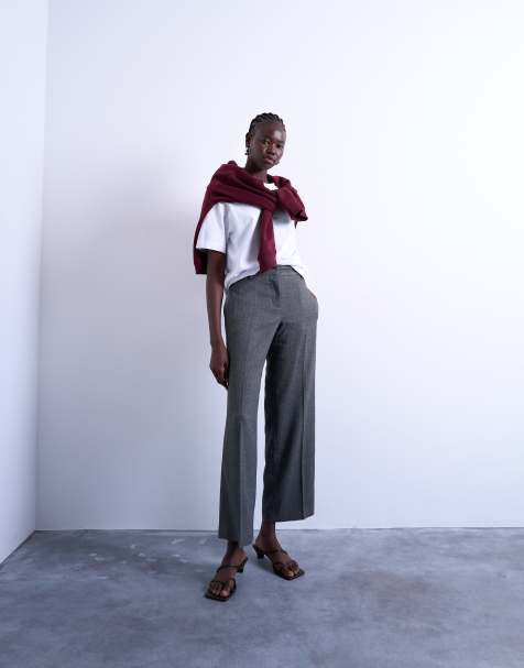 Topshop low slung slouchy straight leg pants in grey - view 1