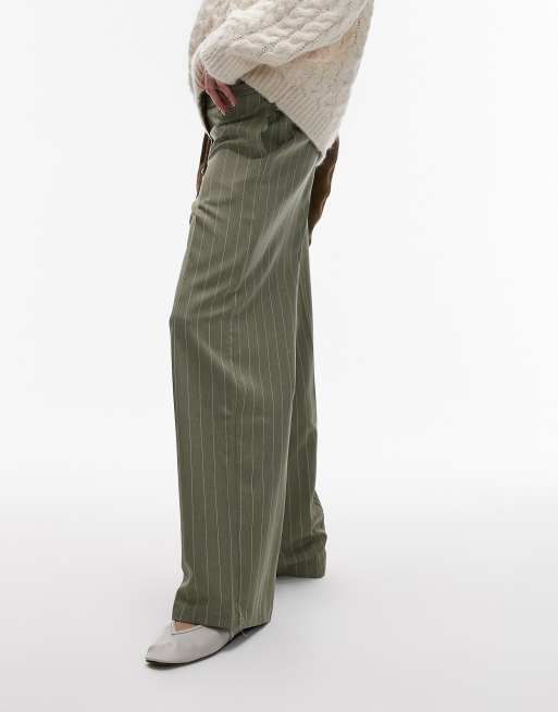 Topshop low slung stripe pants in green