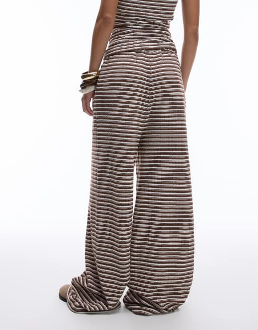 Topshop low slung stripe trouser in brown and ecru, 2 of 5