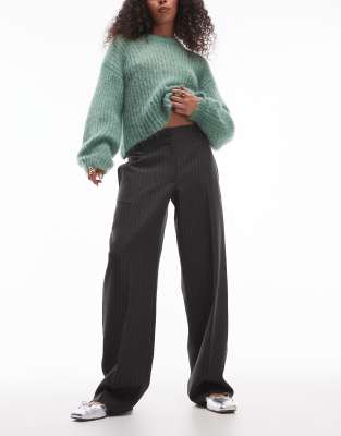 Topshop Topshop low slung stripe trouser in charcoal-Grey