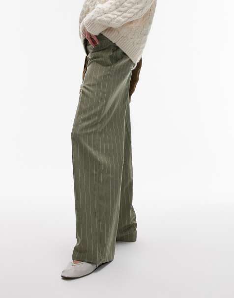 Topshop low slung stripe trouser in green - view 1
