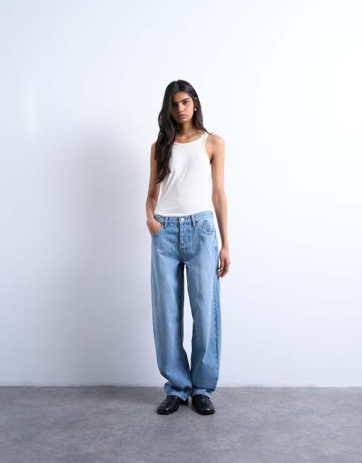 Topshop - Lowrie - Jeans ampi a vita bassa blu medio