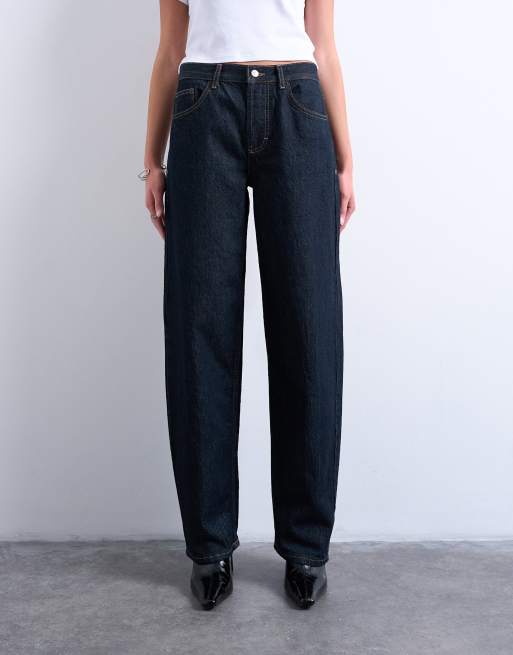 Topshop - Lowrie - Jeans ampi a vita bassa indaco rinse wash