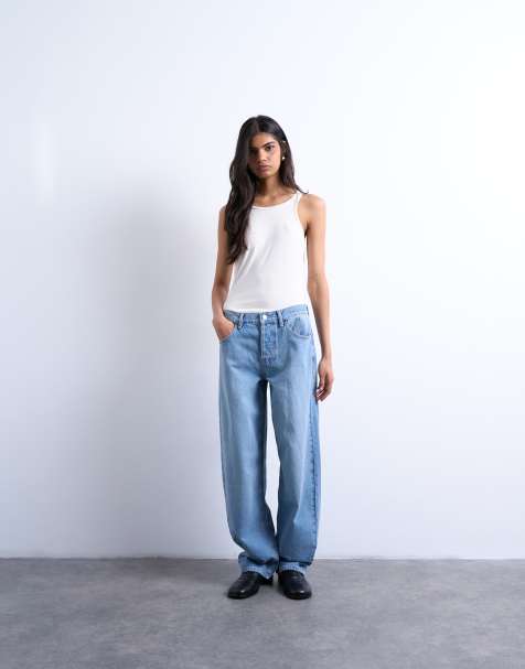 Topshop - Lowrie - Lavtaljede og baggy blå jeans - view 1