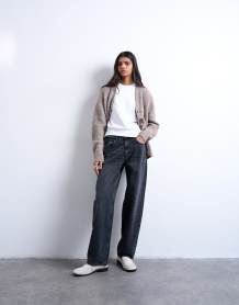 Topshop knitted organza extreme texture cardigan in burgundy