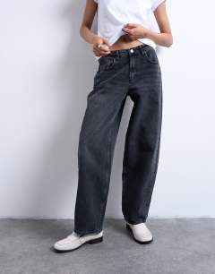 Model wearing Lowrie low rise baggy jean in washed black