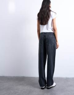 Model wearing Lowrie low rise baggy jean in washed black