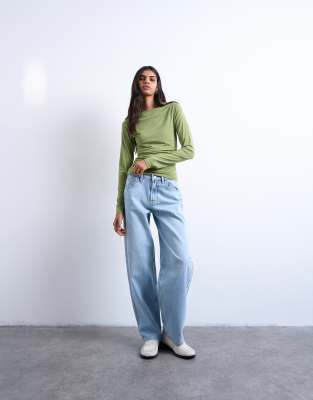 Topshop - Lowrie - Weite Jeans in Bleachblau mit niedrigem Bund