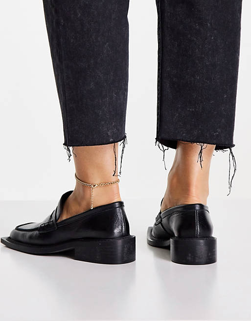 Women Heels/Topshop Lowry leather loafer in black 