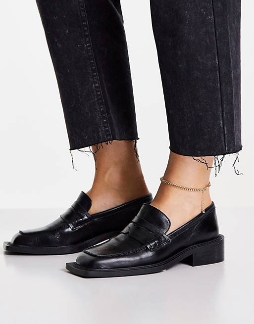 Women Heels/Topshop Lowry leather loafer in black 