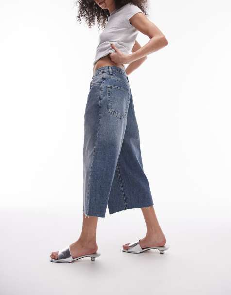 Topshop lowslung capri jeans in dirty crosshatch - view 1