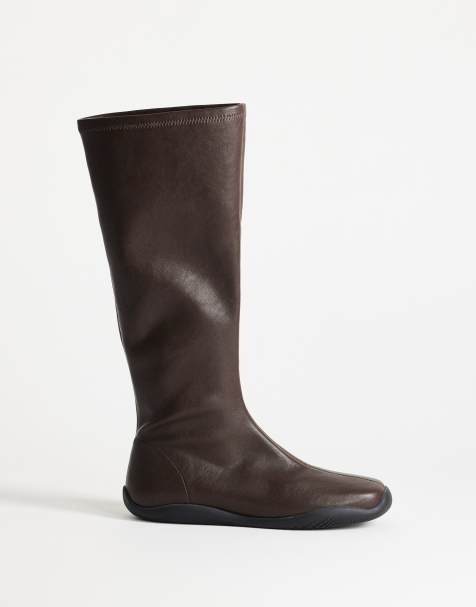 Topshop Luca stivale al ginocchio sportivo color cioccolato - view 1