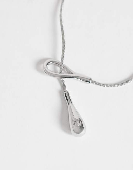 Topshop - Lucas - Collana lariat impermeabile a goccia in argento inossidabile, 4 di 4